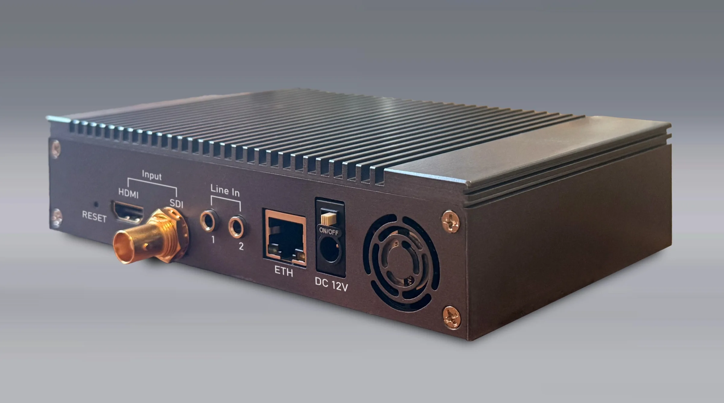 ReGen LIVE 12G SDI+HDMI 4K encoder — rear panel with BNC, HDMI, audio, and Ethernet connectors