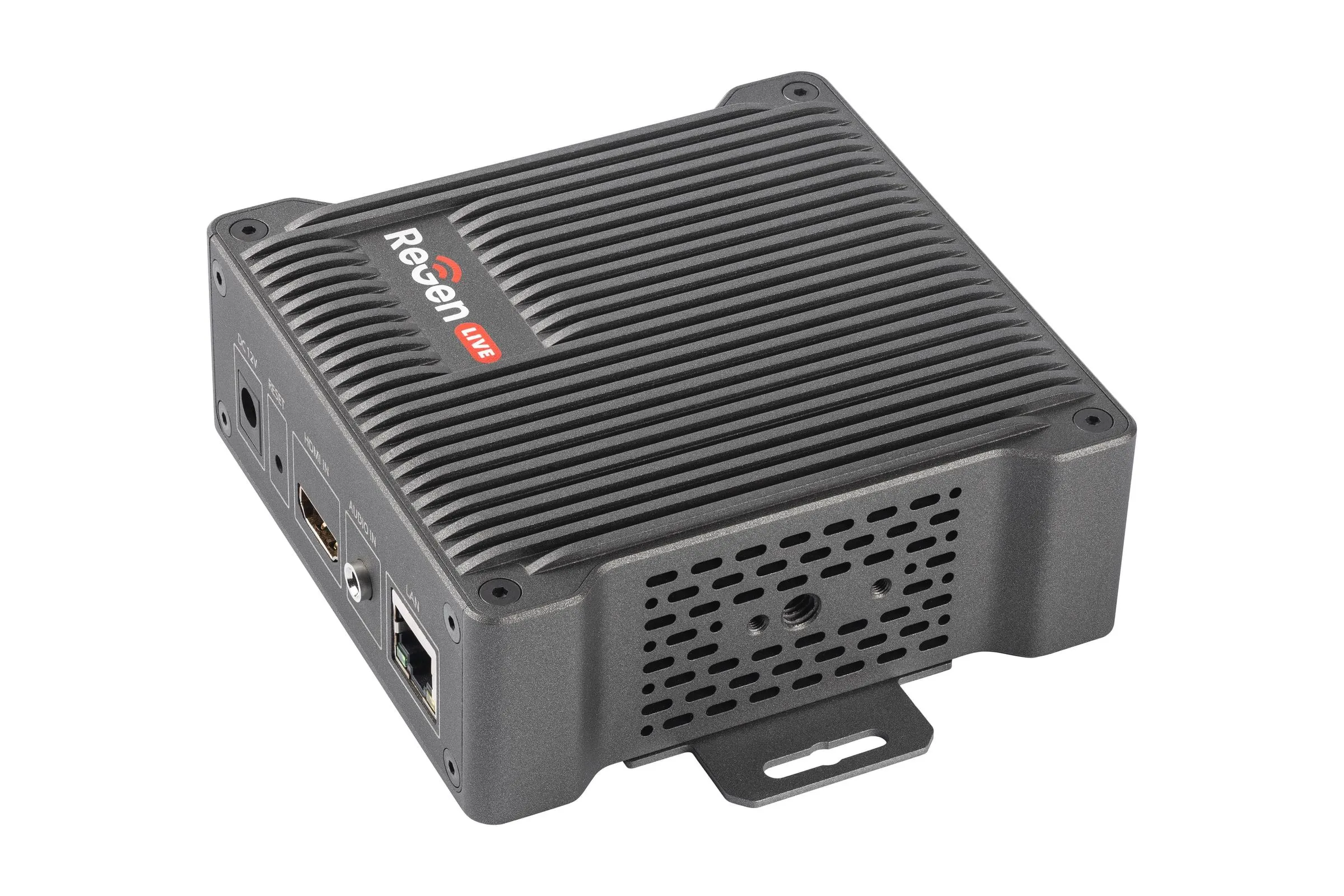 ReGen LIVE HDMI encoder — top view of milled aluminium chassis